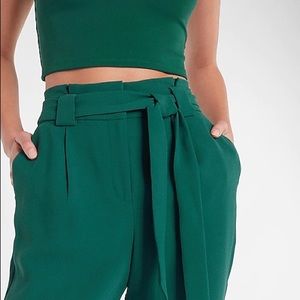 Express High Waisted Paperbag Ankle Pant in Dark Green